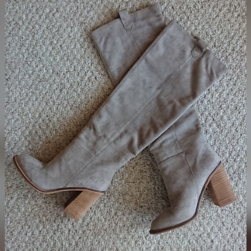 Mi.iM Vici Saint Knee High Block Heel Boot Taupe Grey Size 6.5